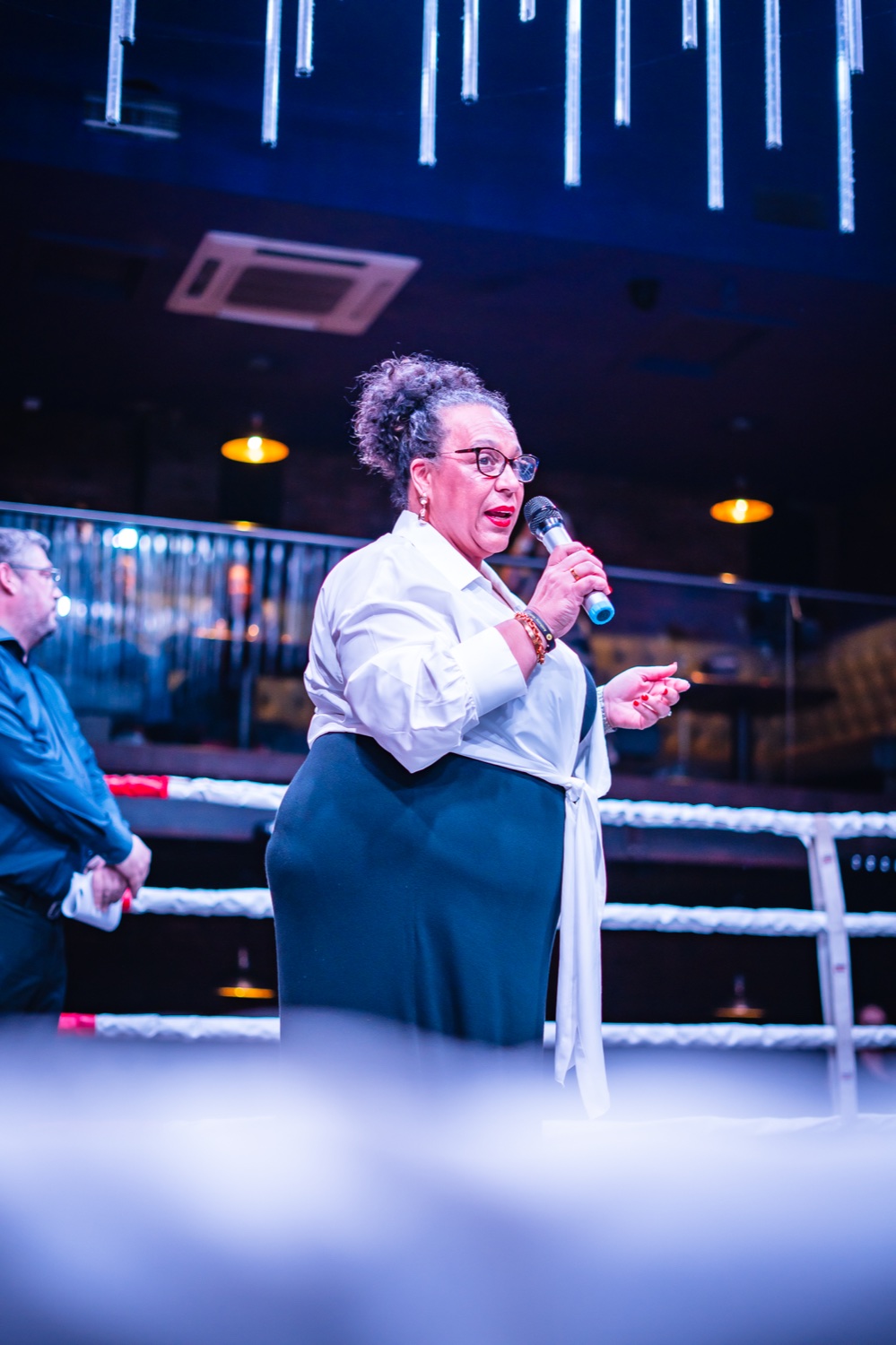 Charity representative speaking in the Industry Rumble ring